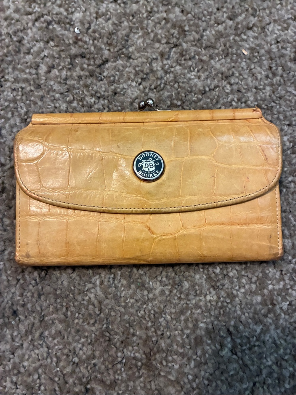 Dooney & Bourke Tan Croc-Embossed Leather Wallet with Signature Medallion